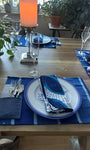 Nigerian Hand Crafted Blue/White Leaf Napkins W/ Matching Placemats & Cutlery Holders-Spark Social