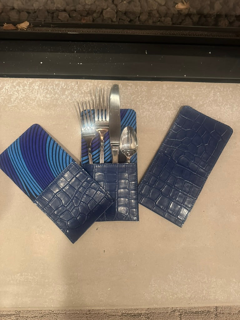 Blue Napkins + Placemats + Cutlery Holders. set of 4