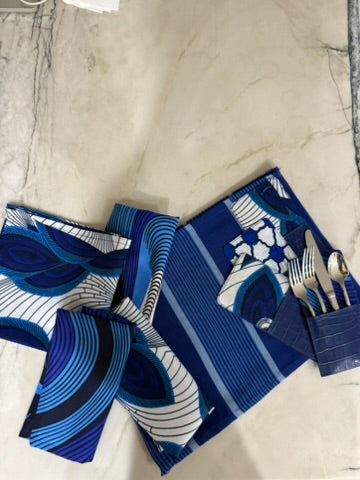 Blue Napkins + Placemats + Cutlery Holders. set of 4