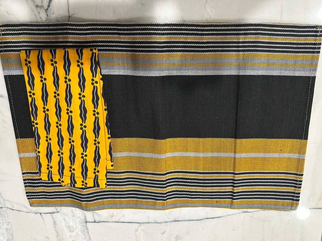 Nigerian Handcrafted Yellow and Black Napkins – Set of 4.