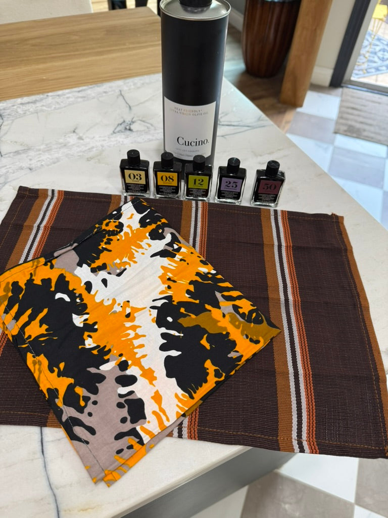 Yellow/Orange Black & White Napkins Sets of 4.