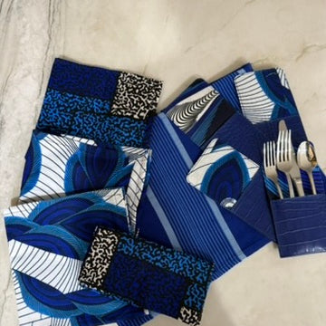 Blue Napkins + Placemats + Cutlery Holders. set of 4