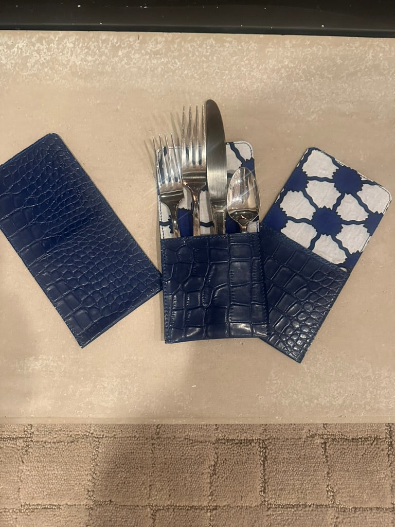 Blue Napkins + Placemats + Cutlery Holders. set of 4