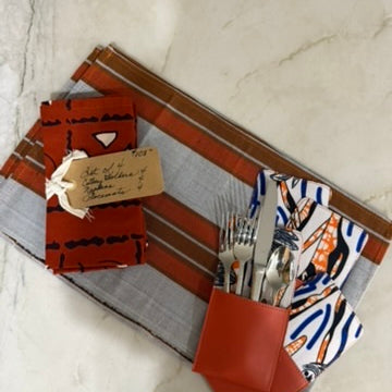 Orange Silver Placemats with Napkins and Cutlery Holders. Set of 4. Only 1 set remaining