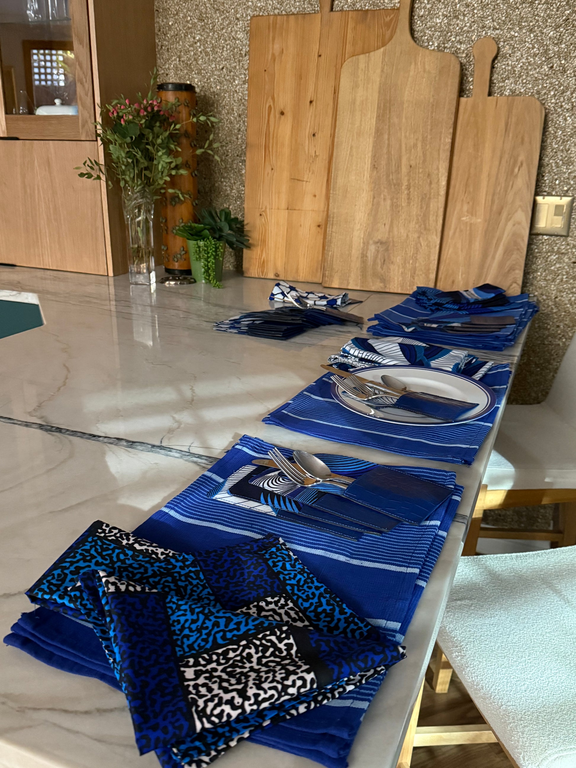 Blue Black White Napkins. SET of 4