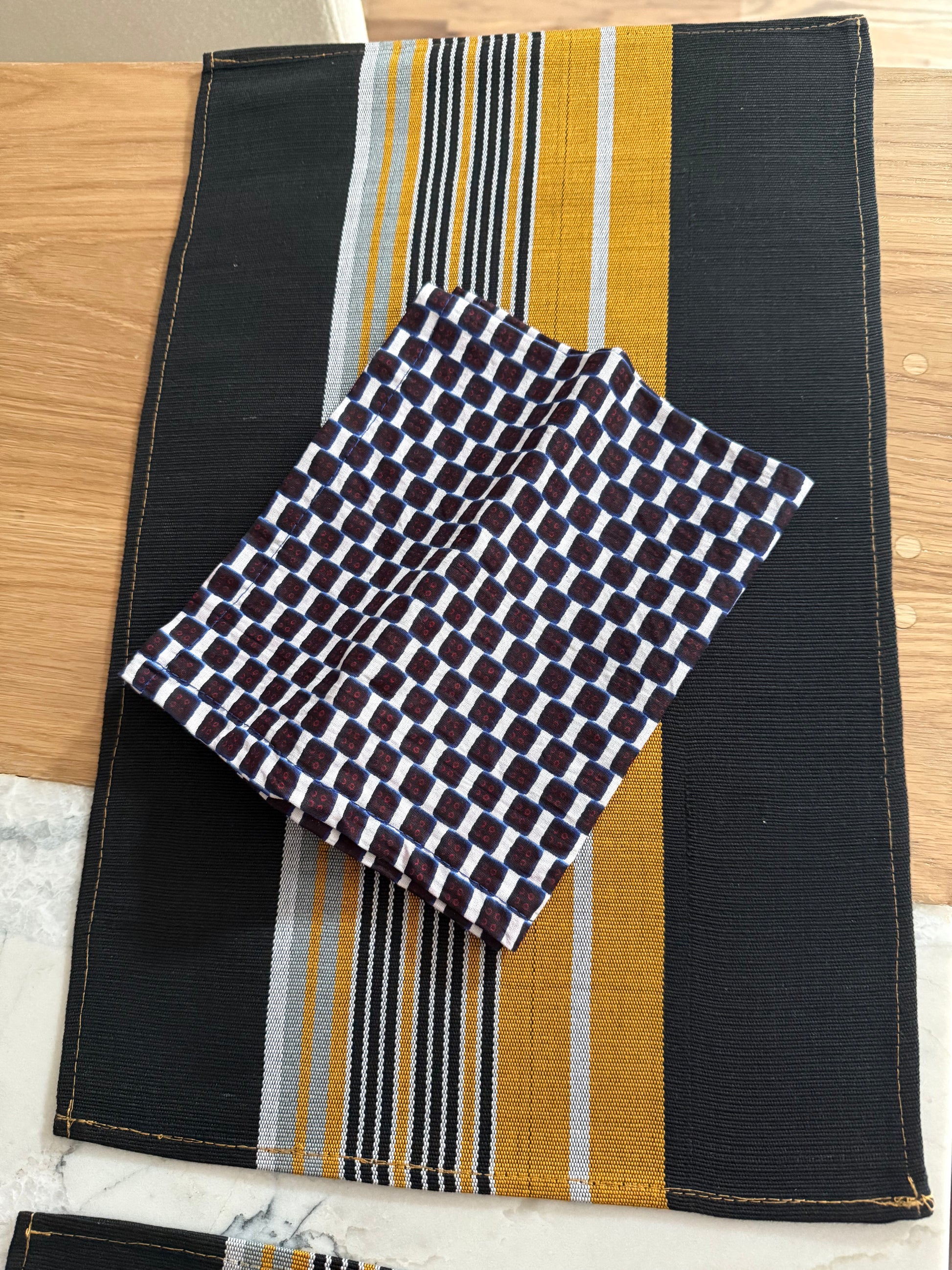 Nigerian Handcrafted Checker Napkins and Placemats Set