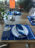 Nigerian Hand Crafted Blue/White Leaf Napkins W/ Matching Placemats & Cutlery Holders-Spark Social