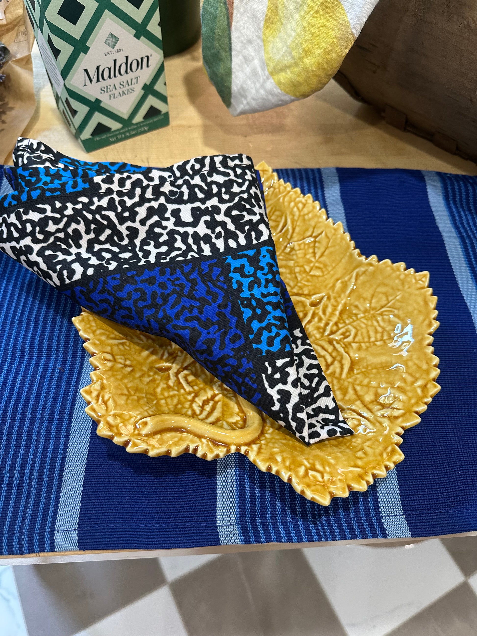 Blue Black White Napkins. SET of 4