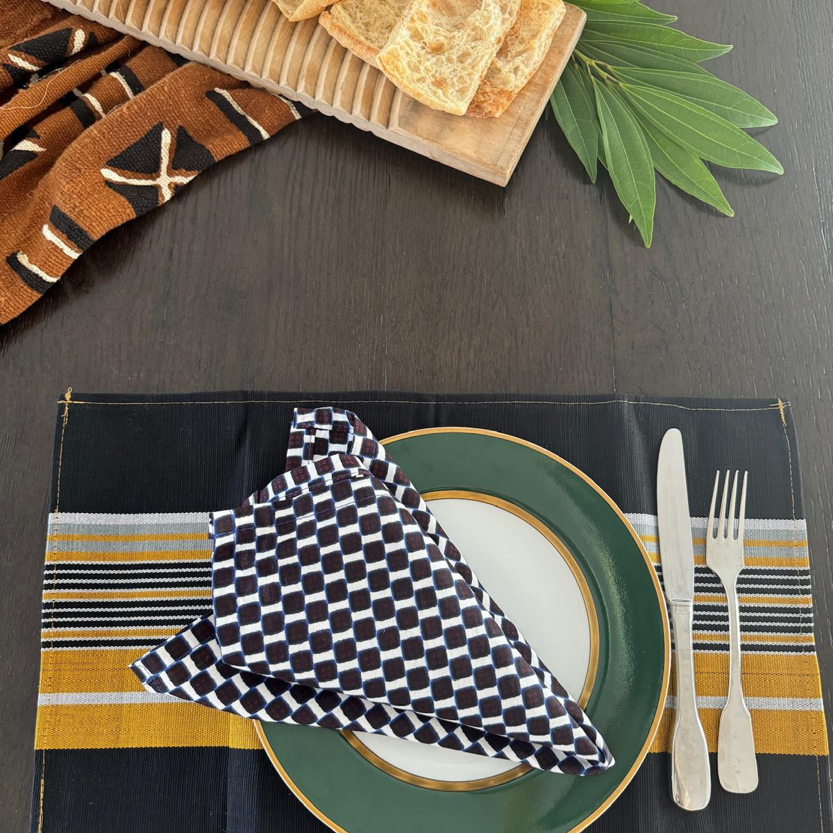 Nigerian Hand Crafted Checker Napkins & Placemats Set-Spark Social