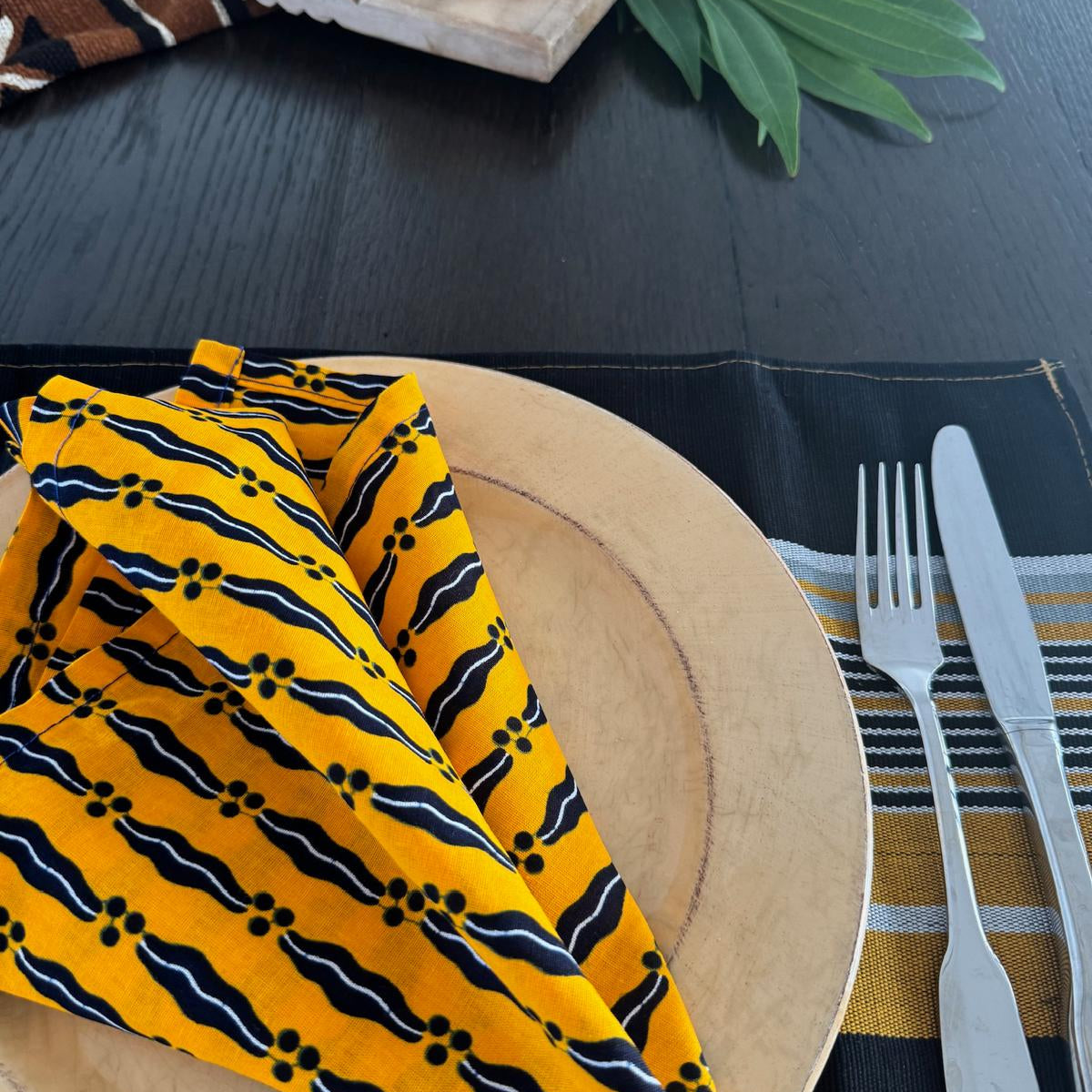 Nigerian Hand Crafted Yellow/Black Napkins Set of 4-Spark Social