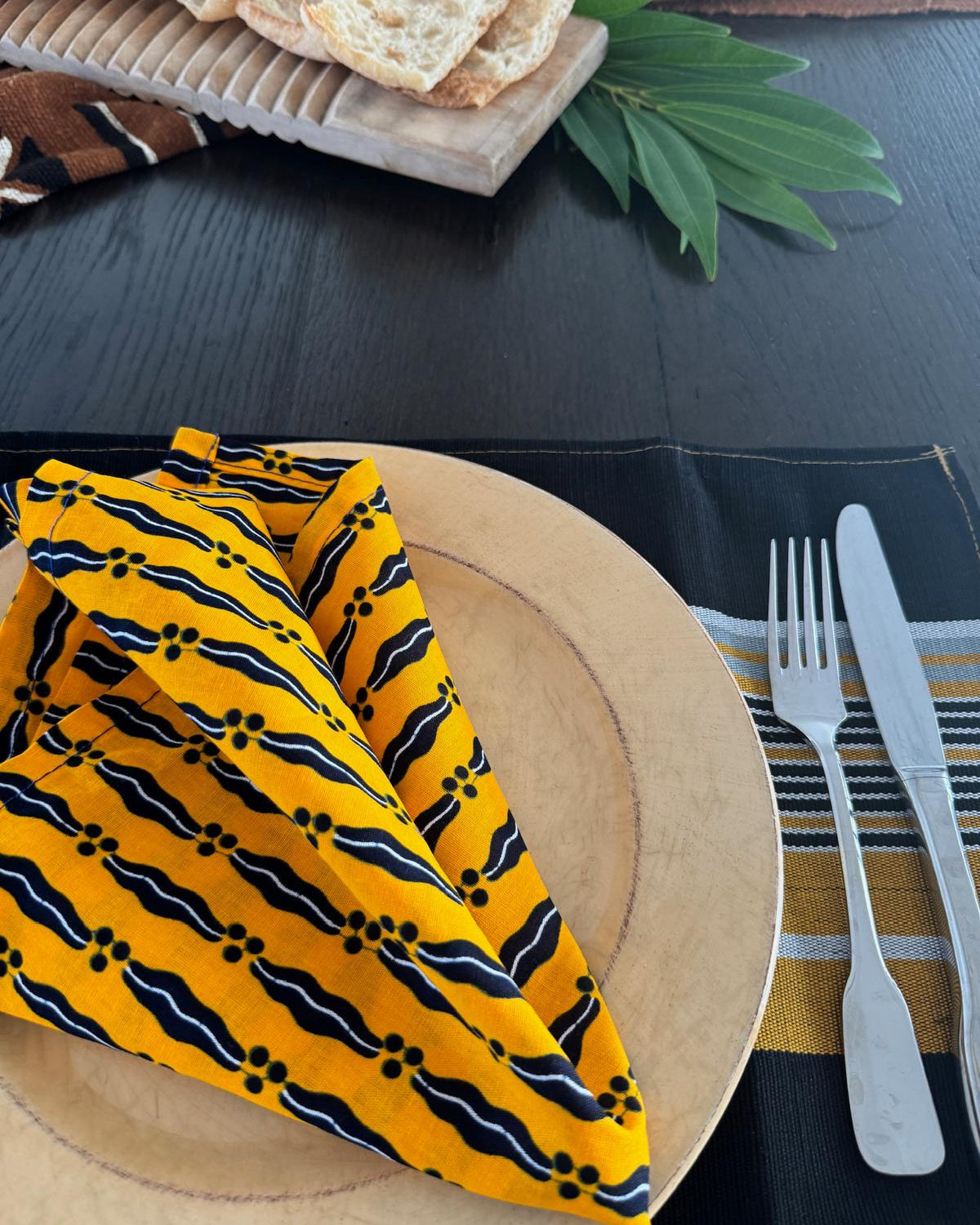 Nigerian Hand Crafted Yellow/Black Napkins Set of 4-Spark Social